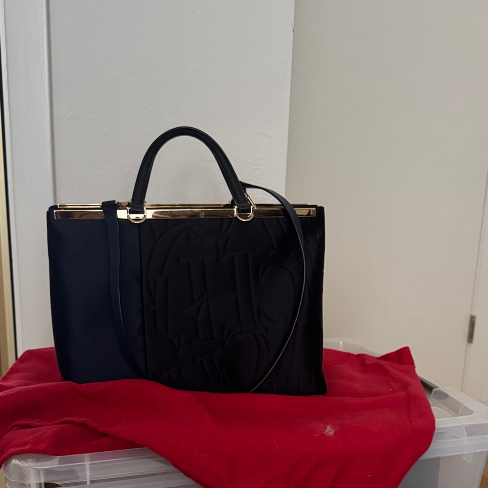 Carolina Herrera Black and Gold Satchel